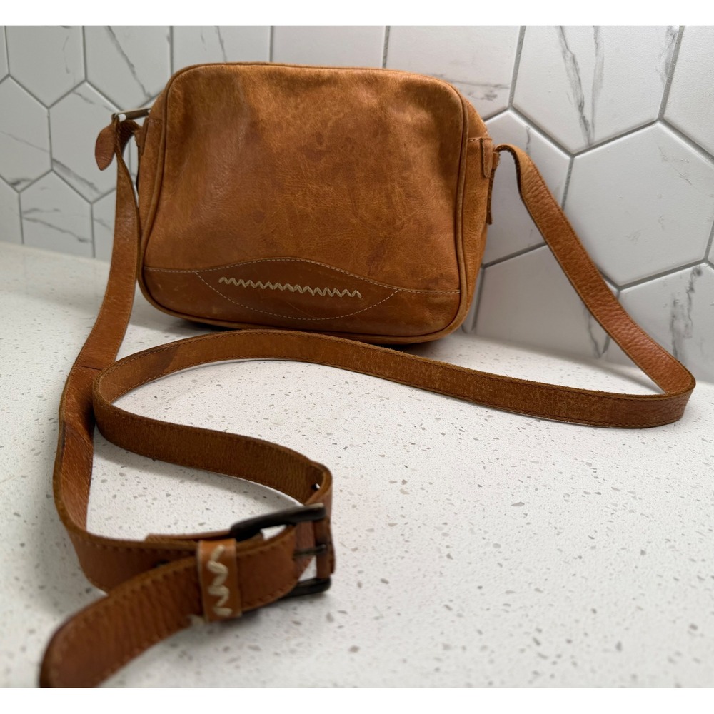 Unisa Crossbody Bag Womens Small Tan Leather Fair Vintage Boho Brazil